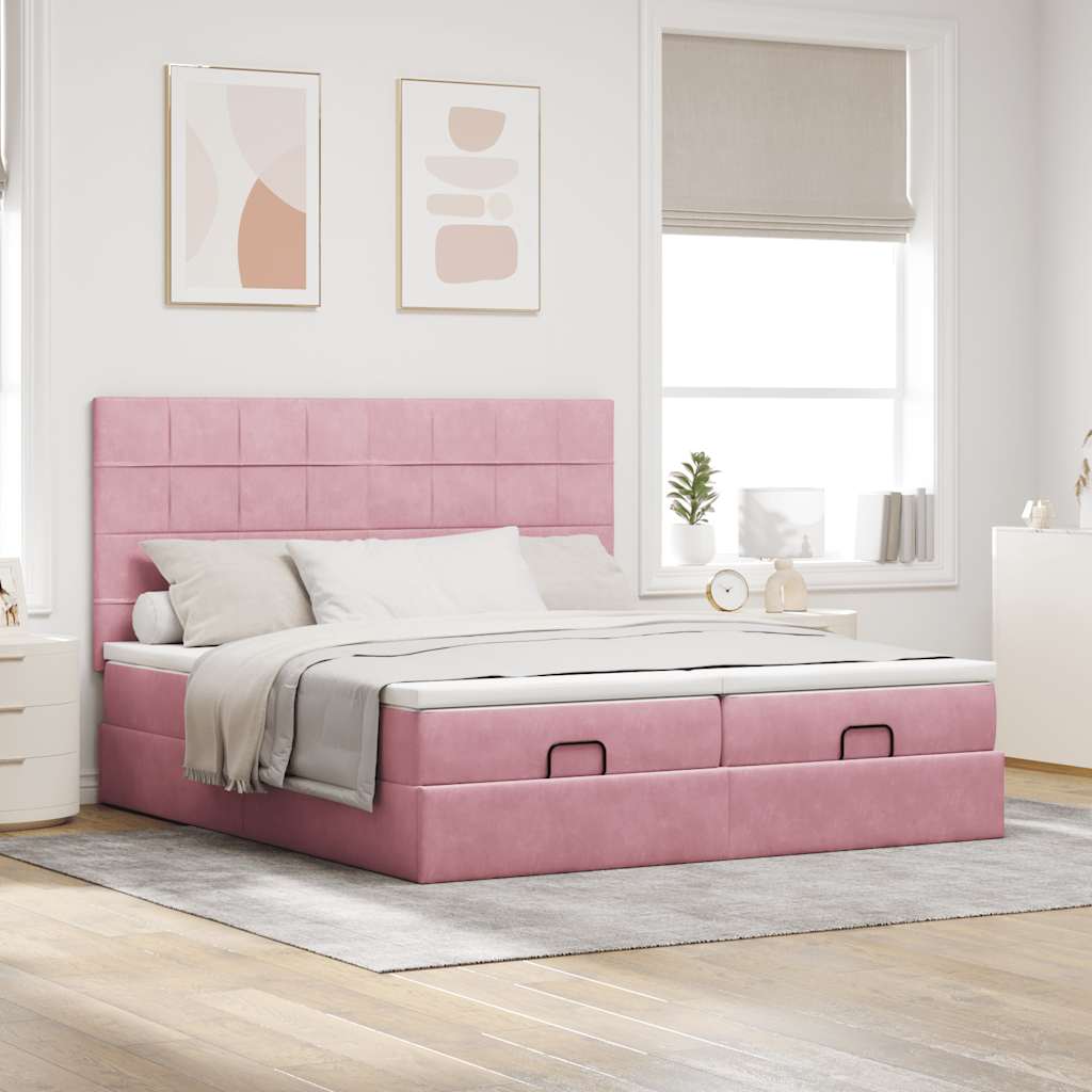 Ottoman-Bett mit Matratzen & LEDs Rosa 200x200 cm Samt