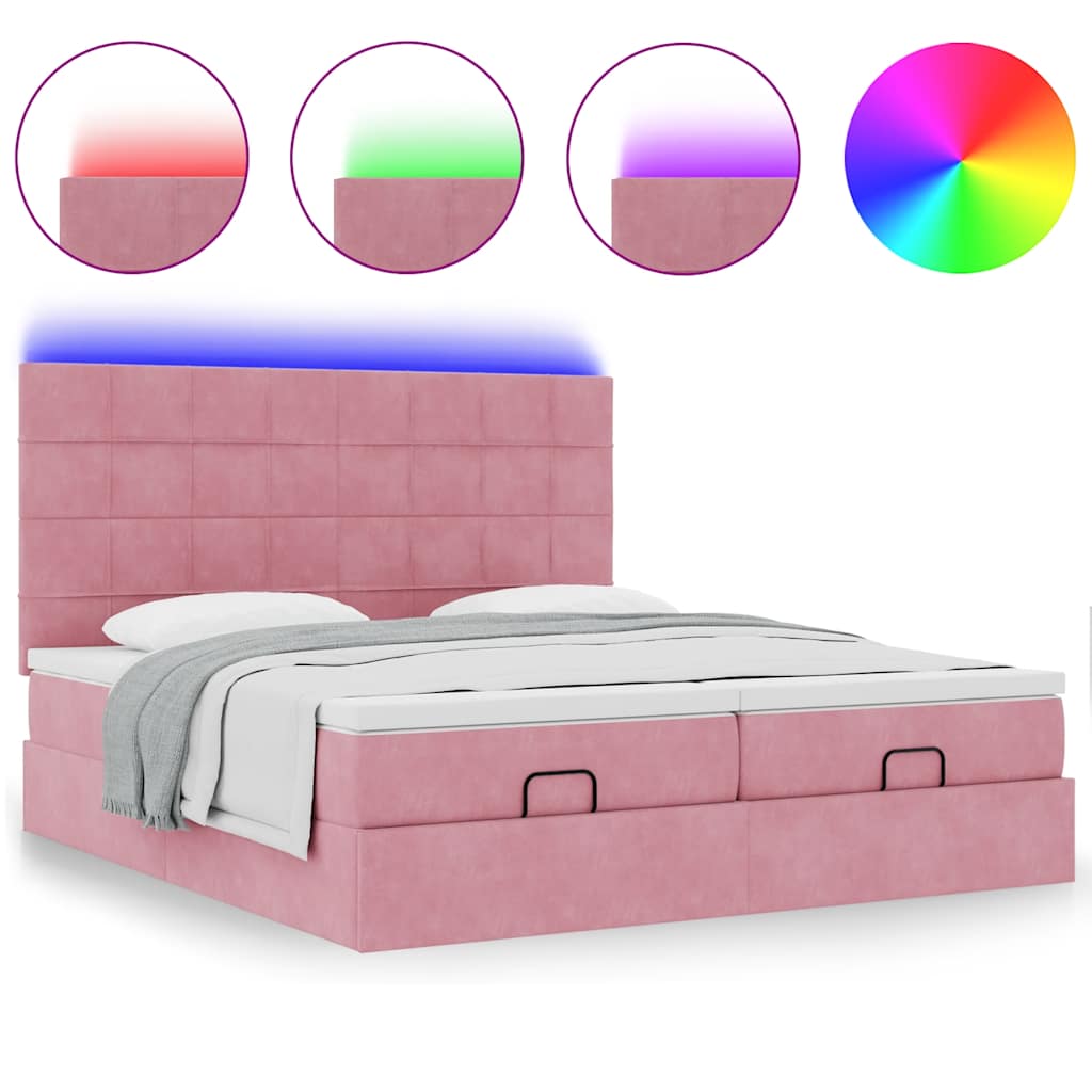 Ottoman-Bett mit Matratzen & LEDs Rosa 200x200 cm Samt