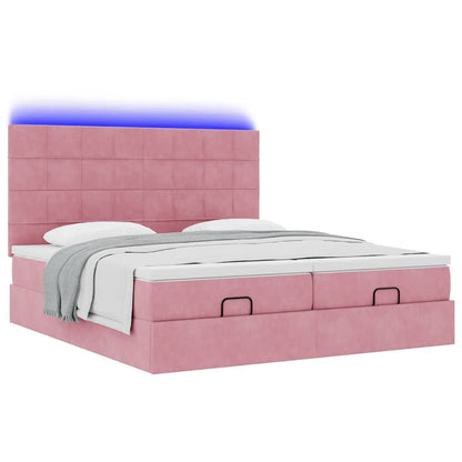 Ottoman-Bett mit Matratzen & LEDs Rosa 200x200 cm Samt