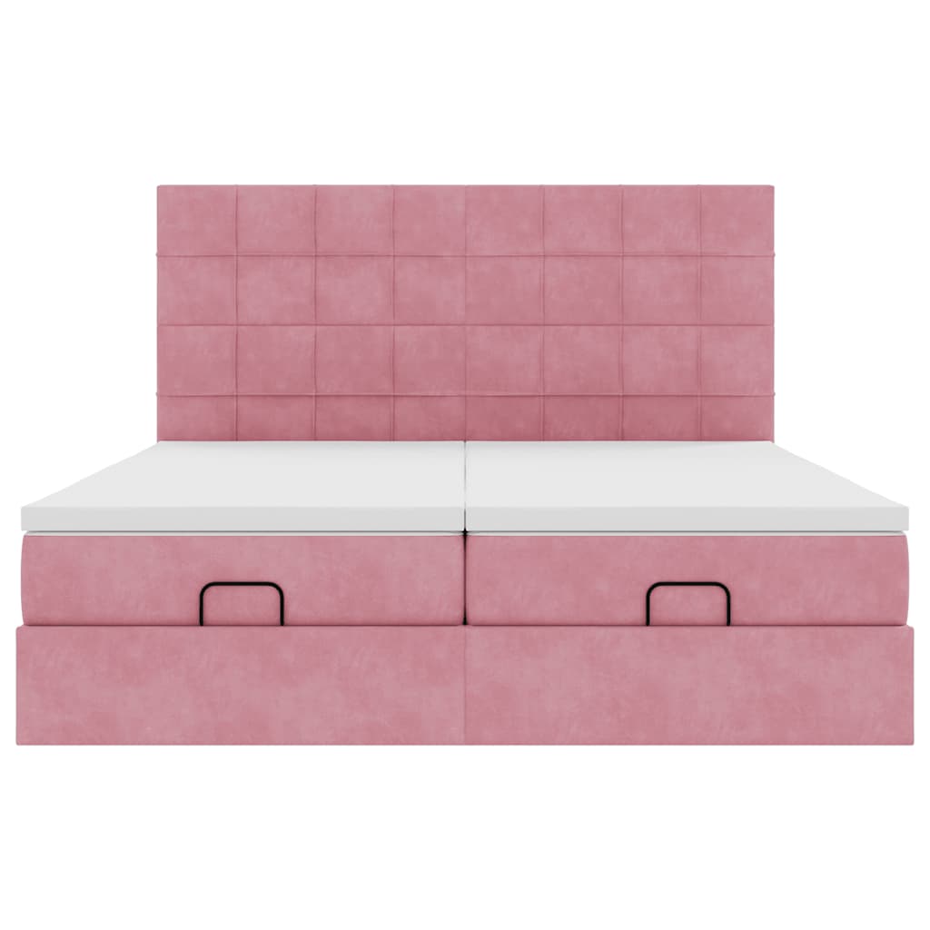 Ottoman-Bett mit Matratzen & LEDs Rosa 200x200 cm Samt