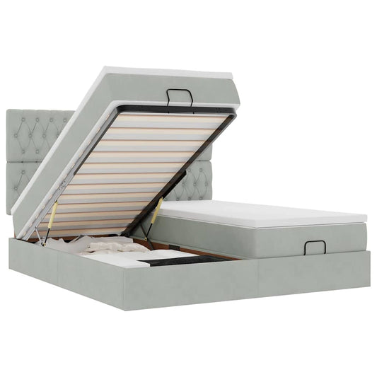 Ottoman-Bett mit Matratzen & LEDs Hellgrau 200x200 cm Samt