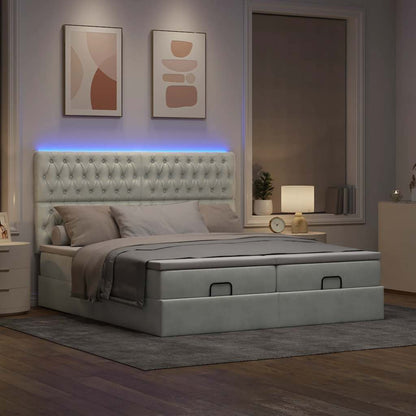 Ottoman-Bett mit Matratzen & LEDs Hellgrau 200x200 cm Samt