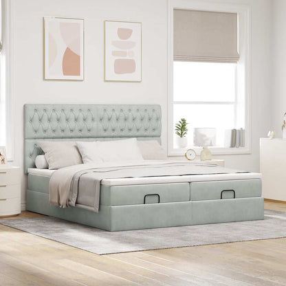 Ottoman-Bett mit Matratzen & LEDs Hellgrau 200x200 cm Samt