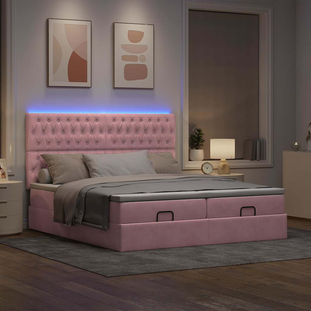 Ottoman-Bett mit Matratzen & LEDs Rosa 200x200 cm Samt