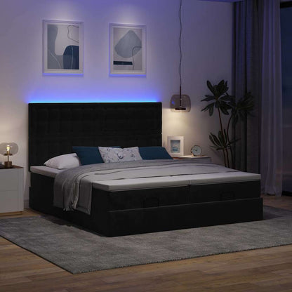 Ottoman-Bett mit Matratzen & LEDs Schwarz 180x200 cm Samt