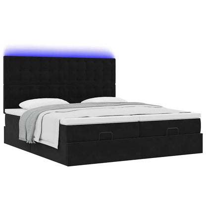 Ottoman-Bett mit Matratzen & LEDs Schwarz 180x200 cm Samt