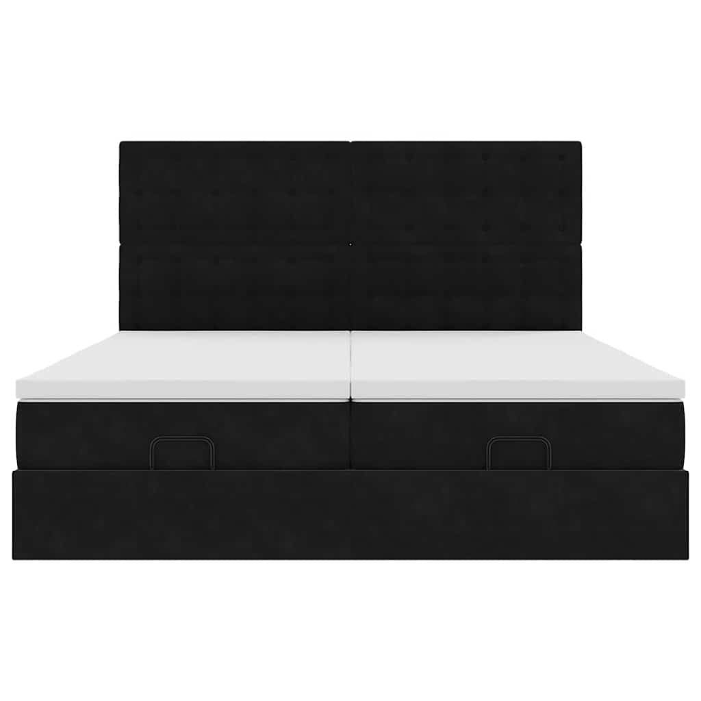 Ottoman-Bett mit Matratzen & LEDs Schwarz 180x200 cm Samt