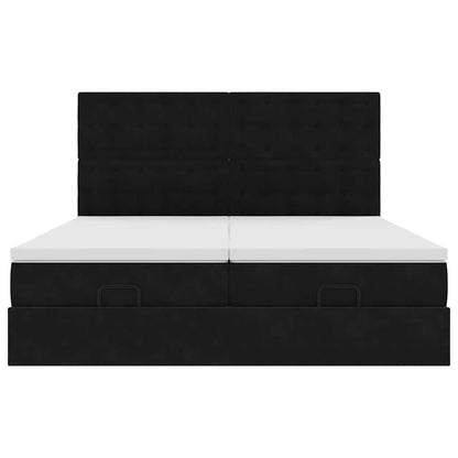Ottoman-Bett mit Matratzen & LEDs Schwarz 180x200 cm Samt