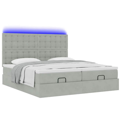 Ottoman-Bett mit Matratzen & LEDs Hellgrau 200x200 cm Samt