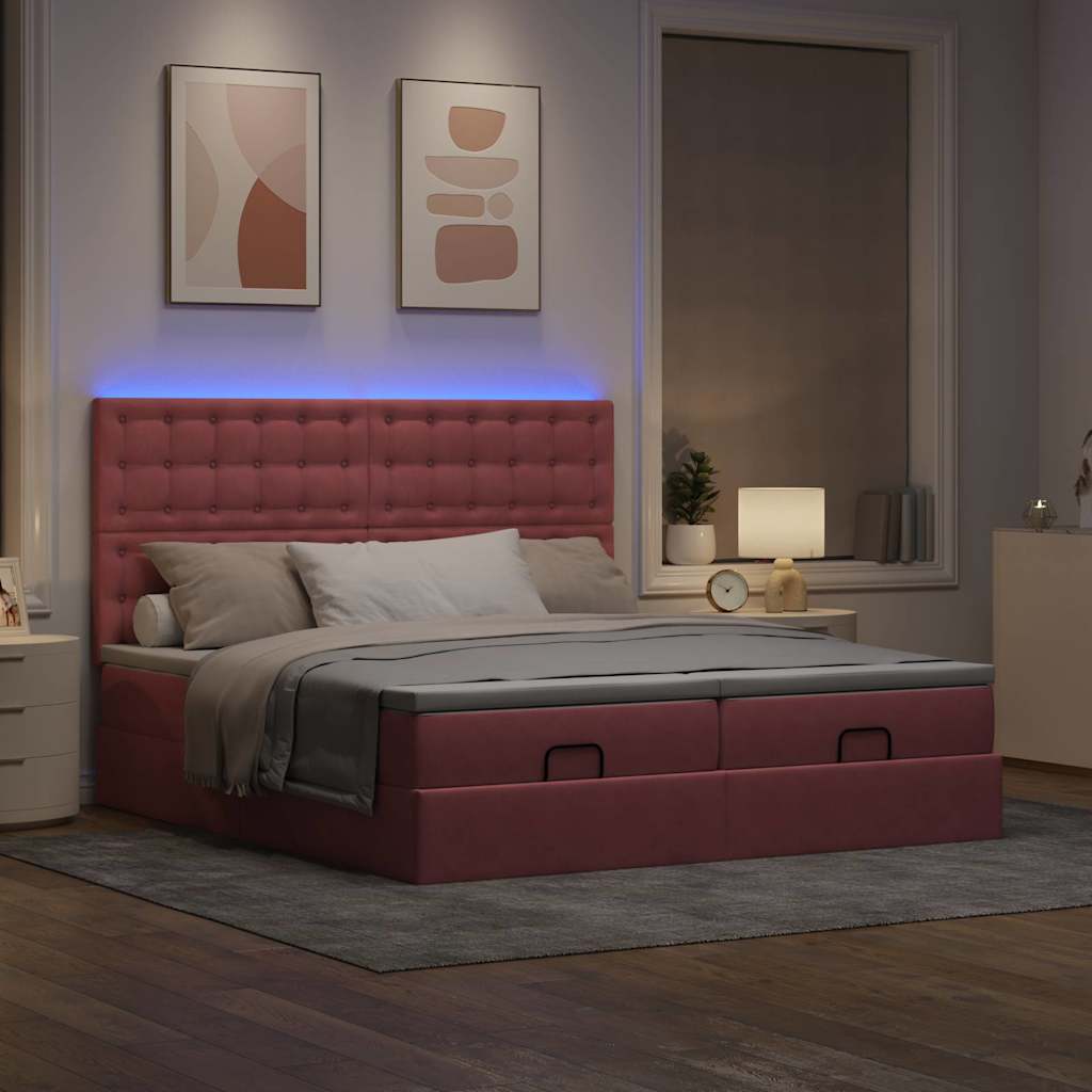 Ottoman-Bett mit Matratzen & LEDs Rosa 200x200 cm Samt