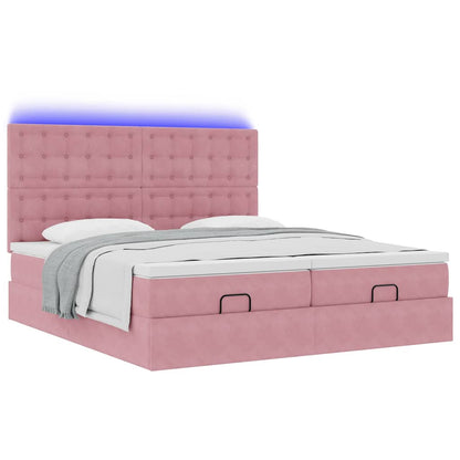 Ottoman-Bett mit Matratzen & LEDs Rosa 200x200 cm Samt