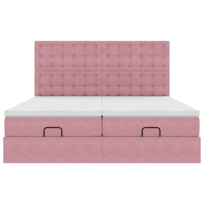 Ottoman-Bett mit Matratzen & LEDs Rosa 200x200 cm Samt
