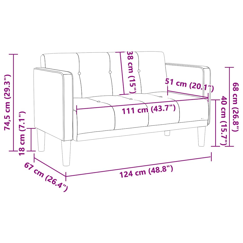 Zweisitzer-Sofa Creme 111 cm Stoff