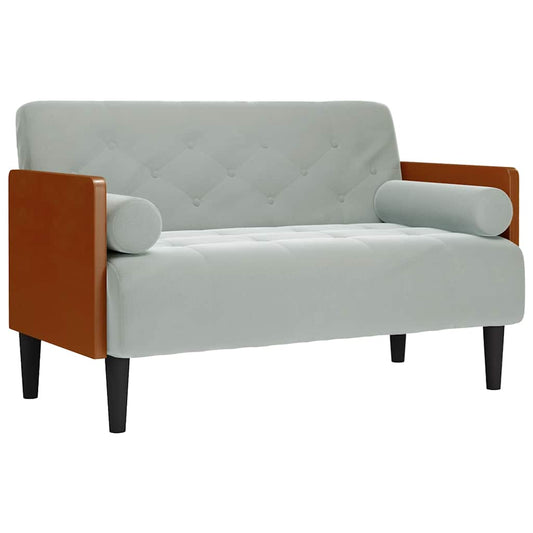Zweisitzer-Sofa mit Nackenrollen Hellgrau 110 cm Samt