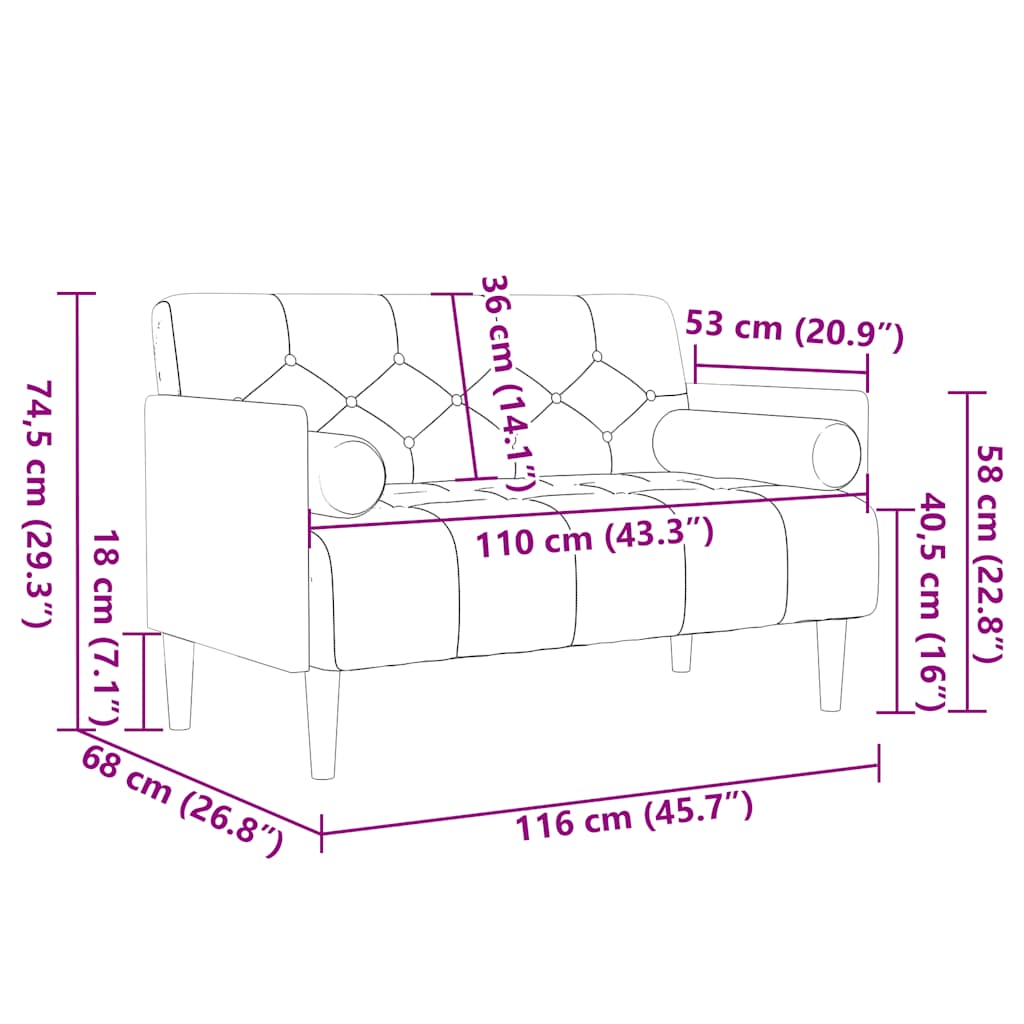 Zweisitzer-Sofa mit Nackenrollen Schwarz 110 cm Samt
