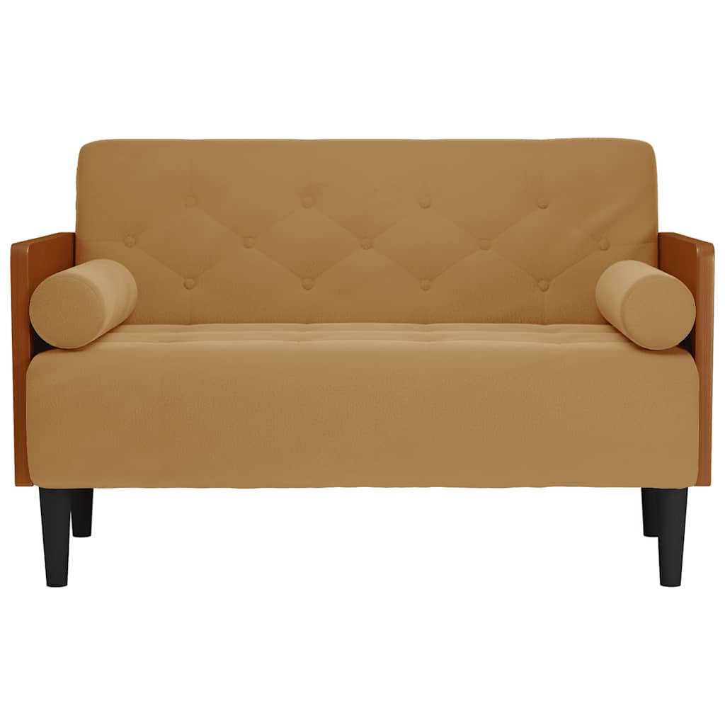 Zweisitzer-Sofa mit Nackenrollen Braun 110 cm Samt