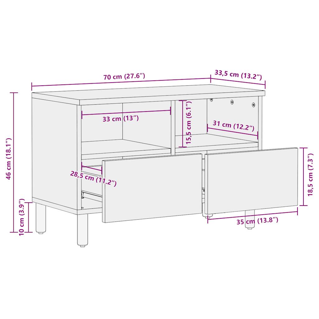 TV-skab Sort 70x33,5x46 cm Groft Mangotræ