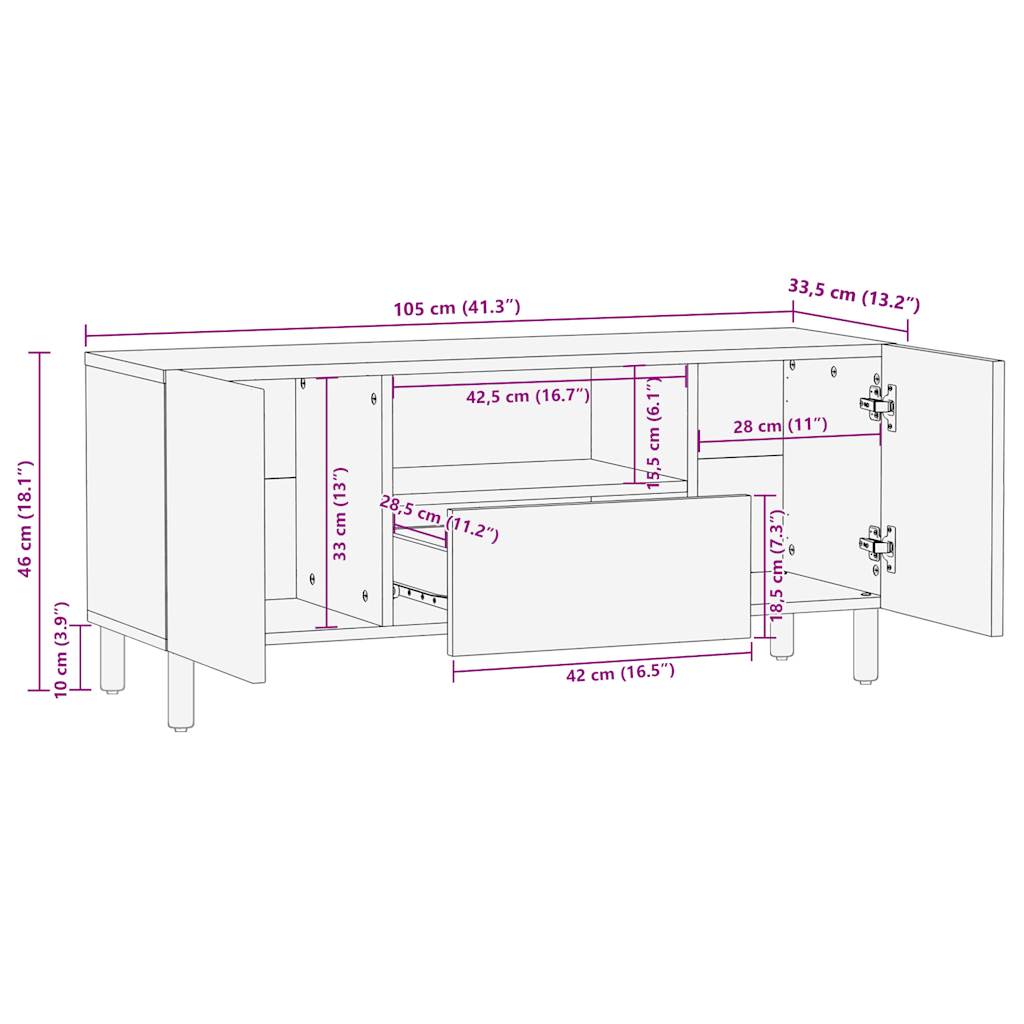 TV-skab Sort 105x33,5x46 cm Groft Mangotræ