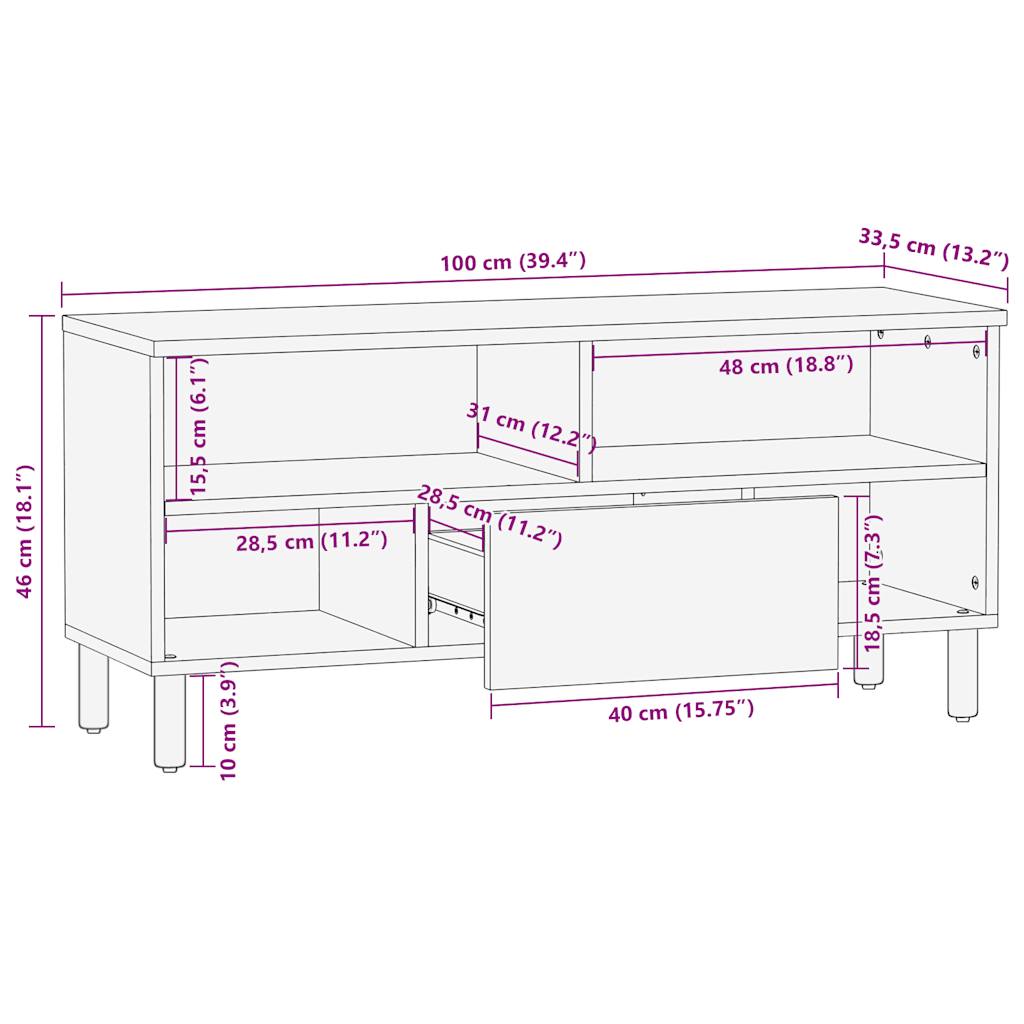 TV-skab Sort 100x33,5x46 cm Groft Mangotræ