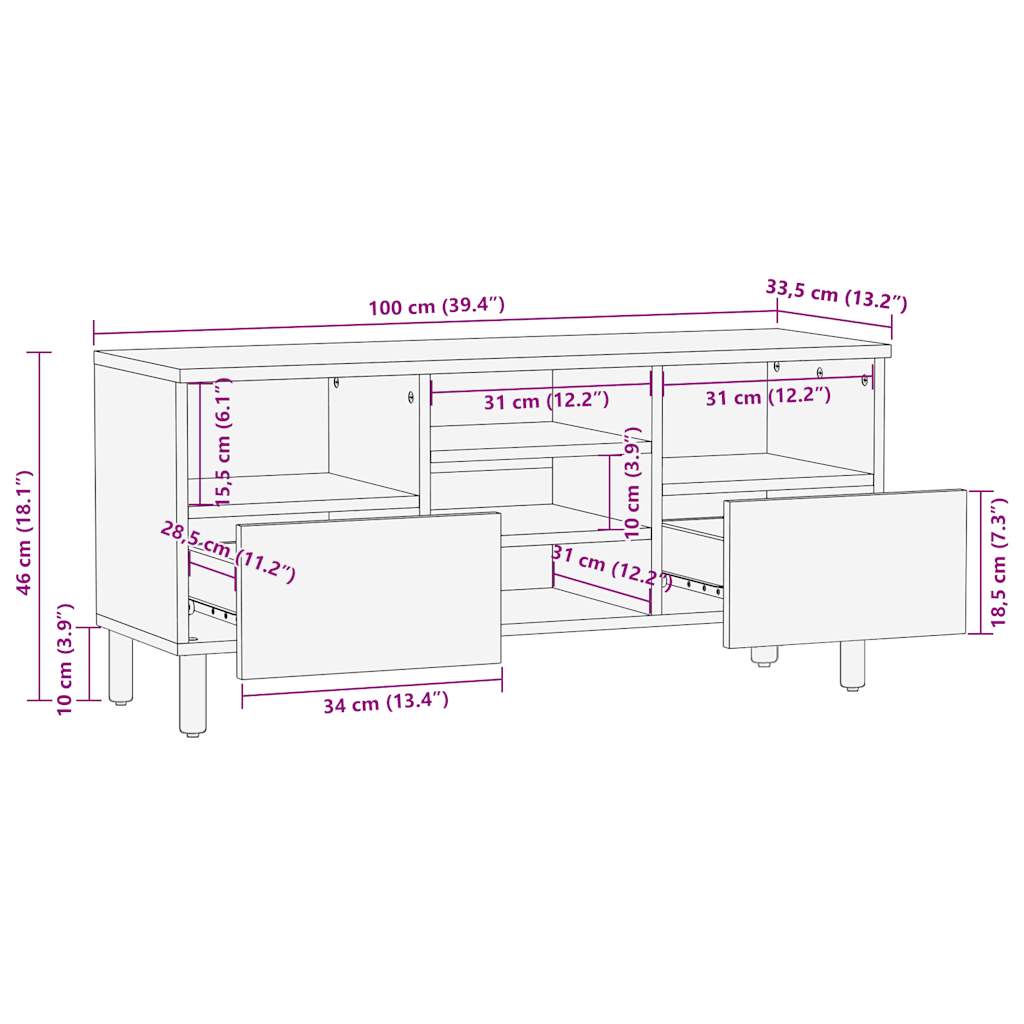 TV-skab Sort 100x33,5x46 cm Groft Mangotræ