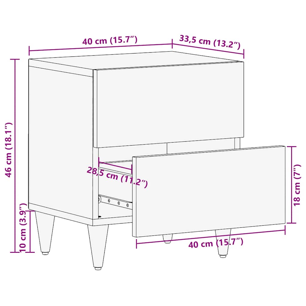 Nachttisch 40x33,5x46 cm Massivholz Mango