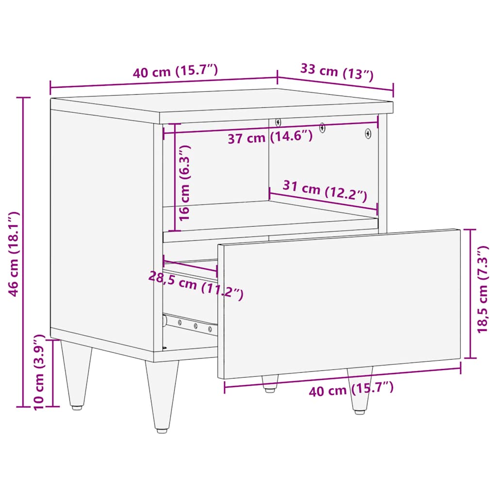 Nachttisch 40x33x46 cm Massivholz Mango