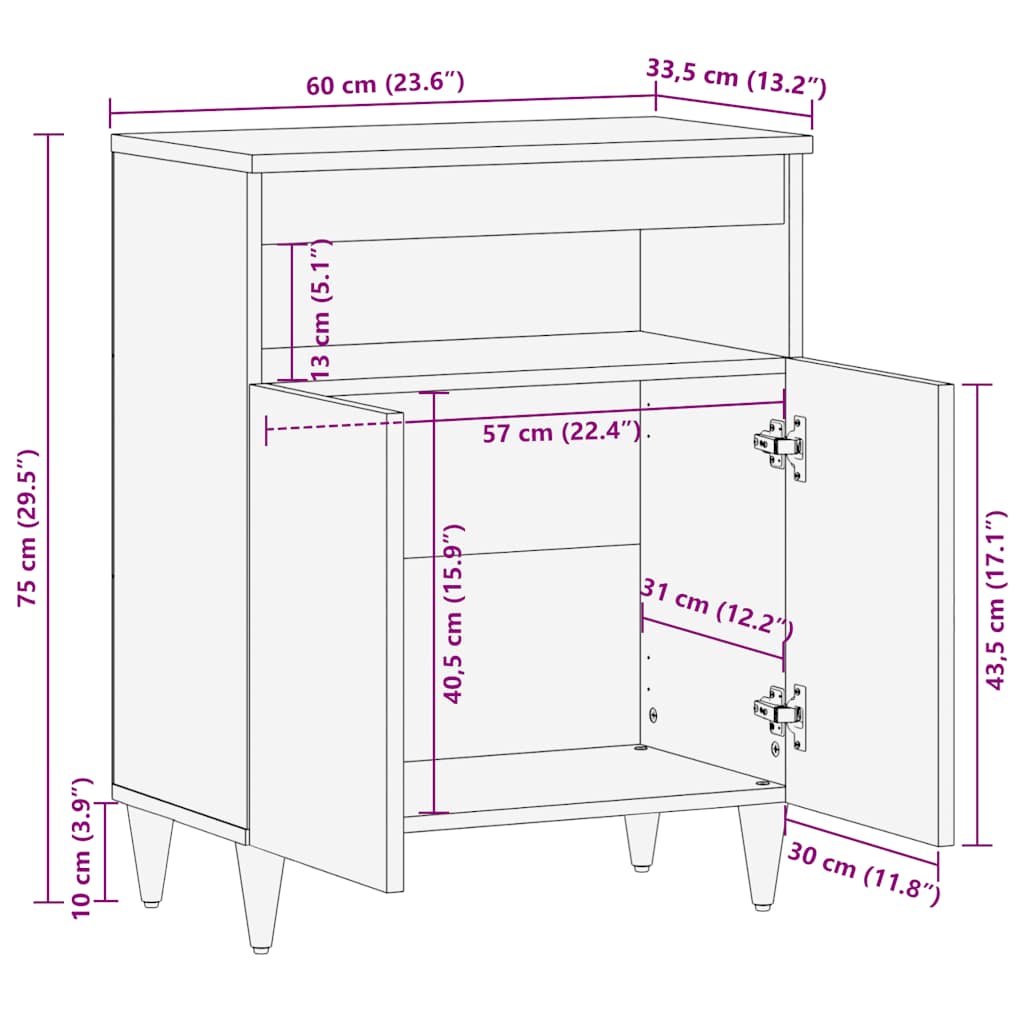 Sideboard 60x33,5x75 cm Mangoholz