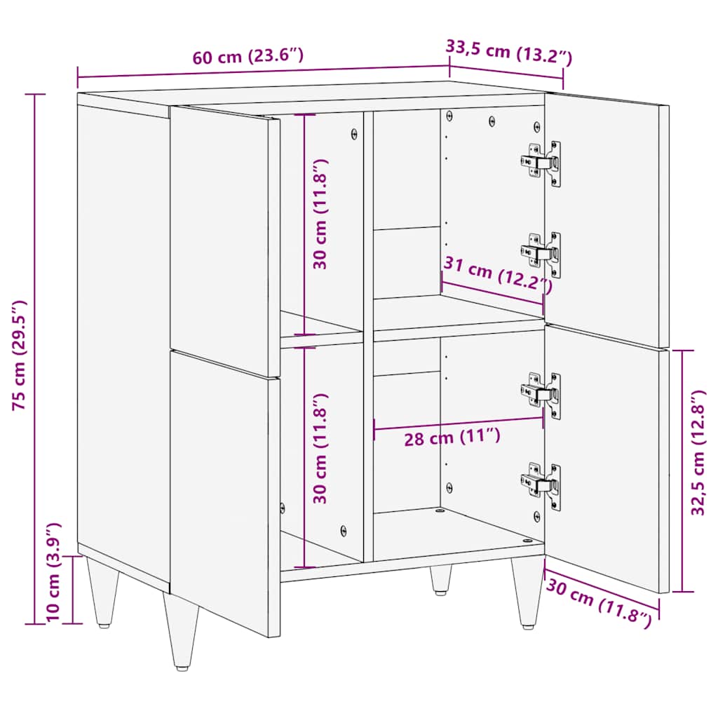 Sideboard 60x33,5x75 cm Mangoholz