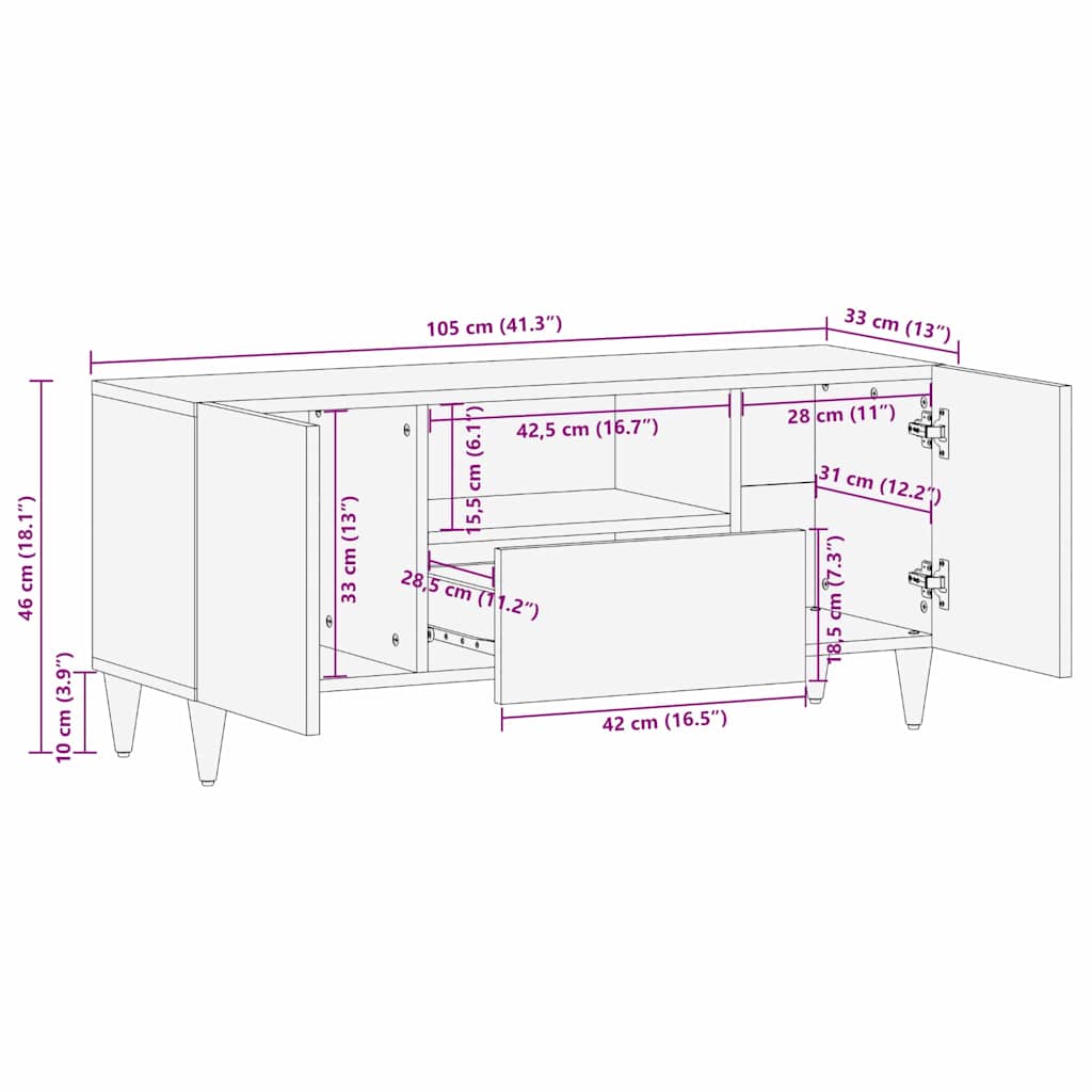 TV-Schrank mit Regal Braun 105 x 33,5 x 46 cm Massivholz Mango