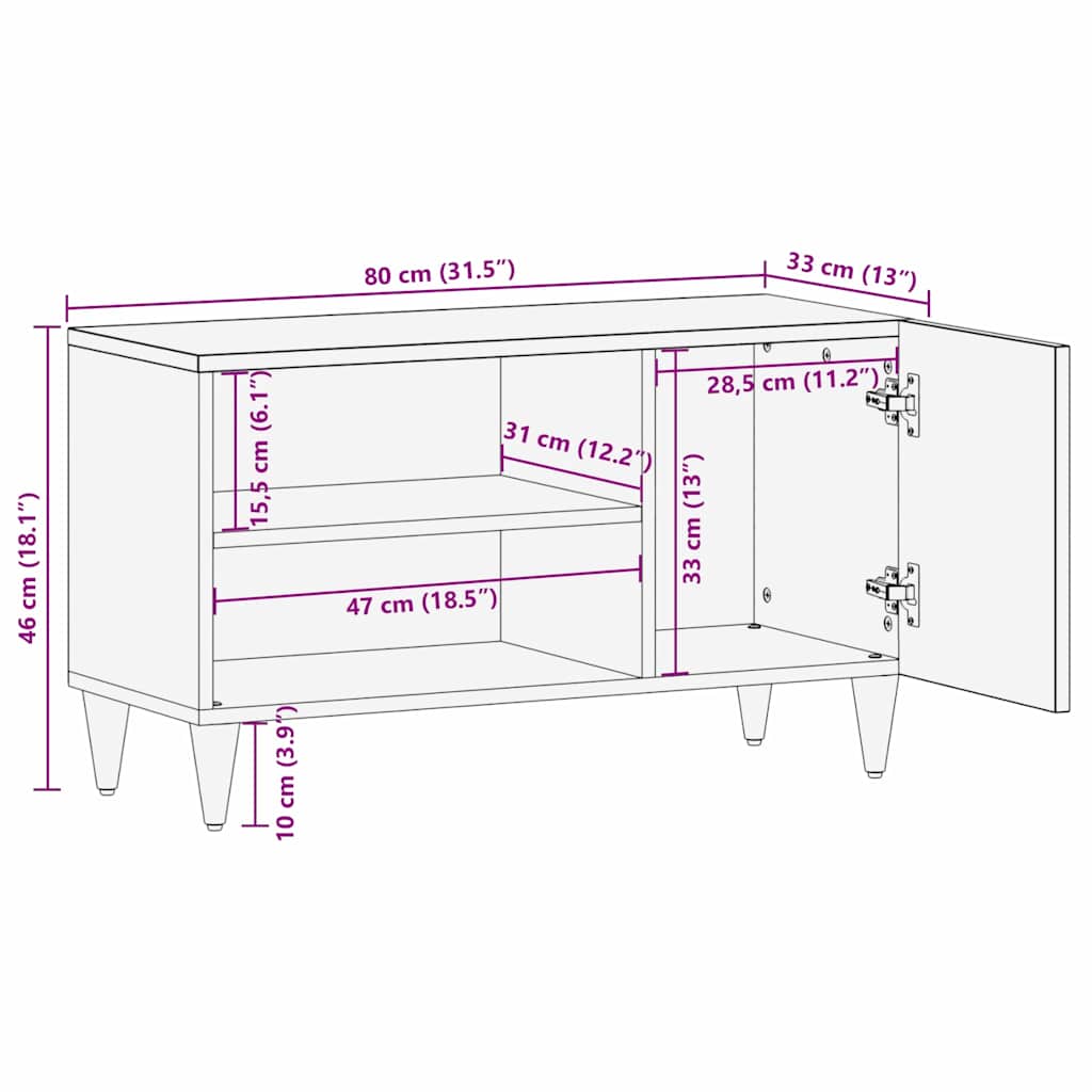 TV-Schrank mit Regal Braun 80 x 31,5 x 46 cm Massivholz Mango