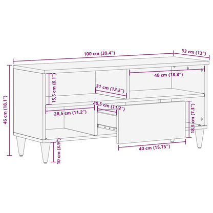 TV-Schrank mit Regal Braun 100 x 33.5 x 46 cm Massivholz Mango