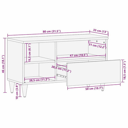 TV-Schrank mit Regal Braun 80 x 33.5 x 46 cm Massivholz Mango