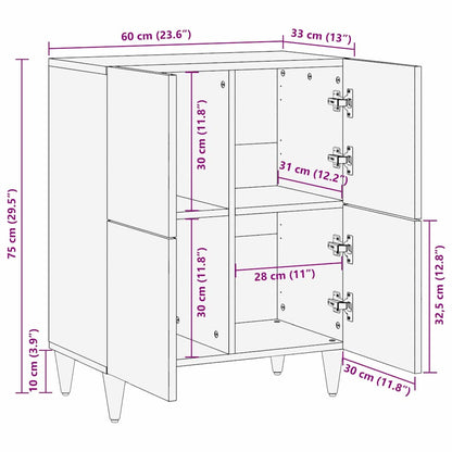 Sideboard mit Regal Braun 60 x 33 x 75 cm Massivholz Mango