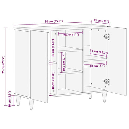Sideboard mit Regal Braun 90 x 33.5 x 75 cm Massivholz Mango