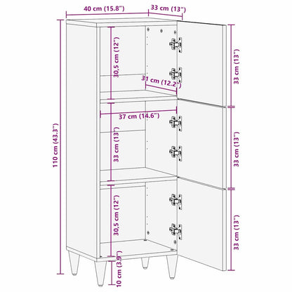 Highboard mit Regal Braun 40 x 33.5 x 110 cm Massivholz Mango