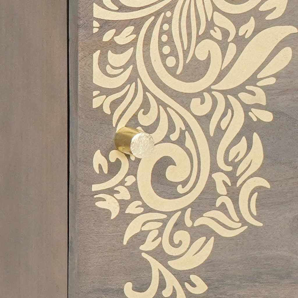 Bedside Cabinet with Door Grau 40 x 33 x 46 cm Massivholz Mango