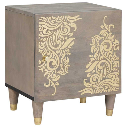 Bedside Cabinet with Door Grau 40 x 33 x 46 cm Massivholz Mango