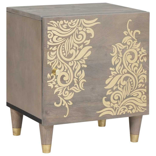 Bedside Cabinet with Door Grau 40 x 33 x 46 cm Massivholz Mango