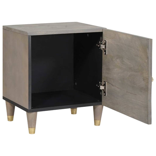 Bedside Cabinet with Door Grau 40 x 33 x 46 cm Massivholz Mango