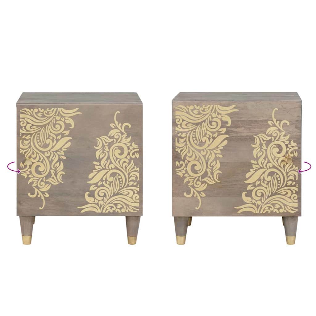 Bedside Cabinet with Door Grau 40 x 33 x 46 cm Massivholz Mango