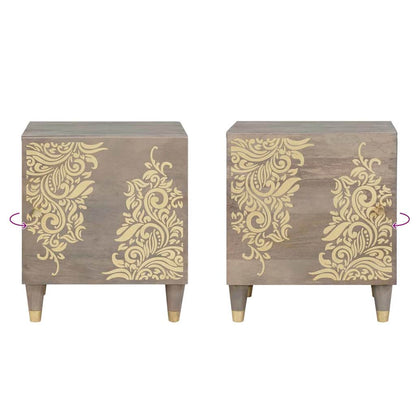 Bedside Cabinet with Door Grau 40 x 33 x 46 cm Massivholz Mango