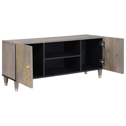 TV-Schränk mit Regal Grau 105 x 33 x 46 cm Massivholz Mango