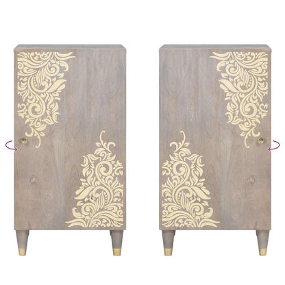 Sideboard Grau und Gold 40 x 33 x 75 cm Massivholz Mango