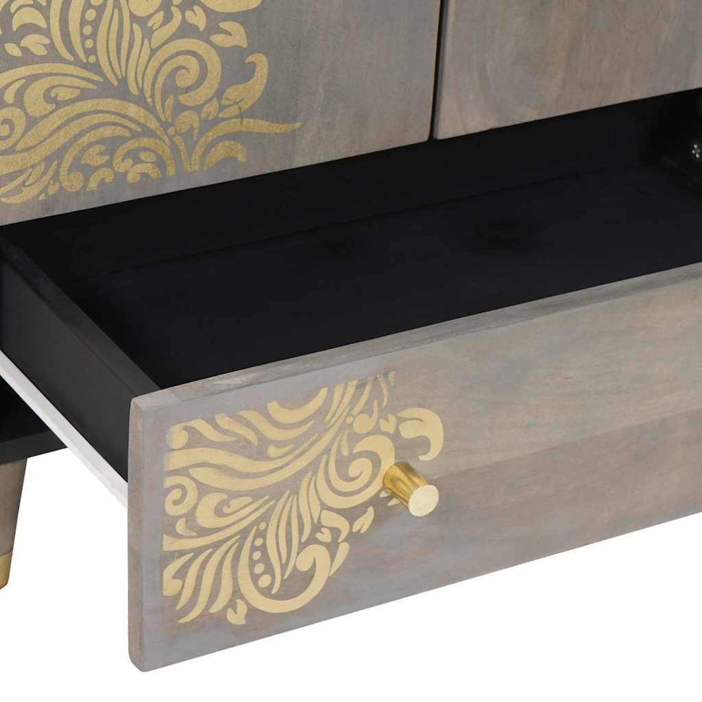 Highboard Grau und Gold 60 x 33 x 100 cm Massivholz Mango
