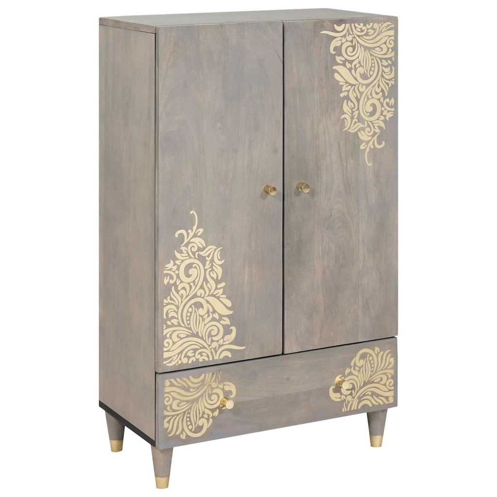 Highboard Grau und Gold 60 x 33 x 100 cm Massivholz Mango