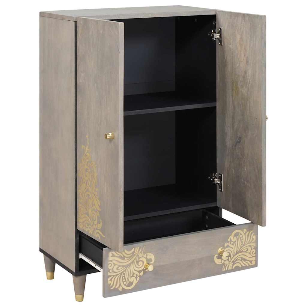 Highboard Grau und Gold 60 x 33 x 100 cm Massivholz Mango