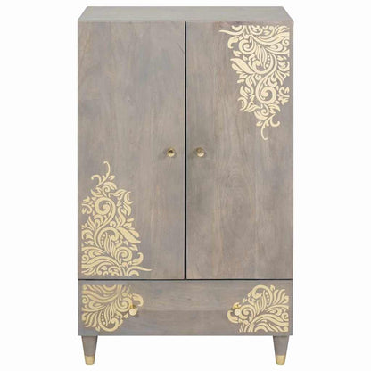 Highboard Grau und Gold 60 x 33 x 100 cm Massivholz Mango