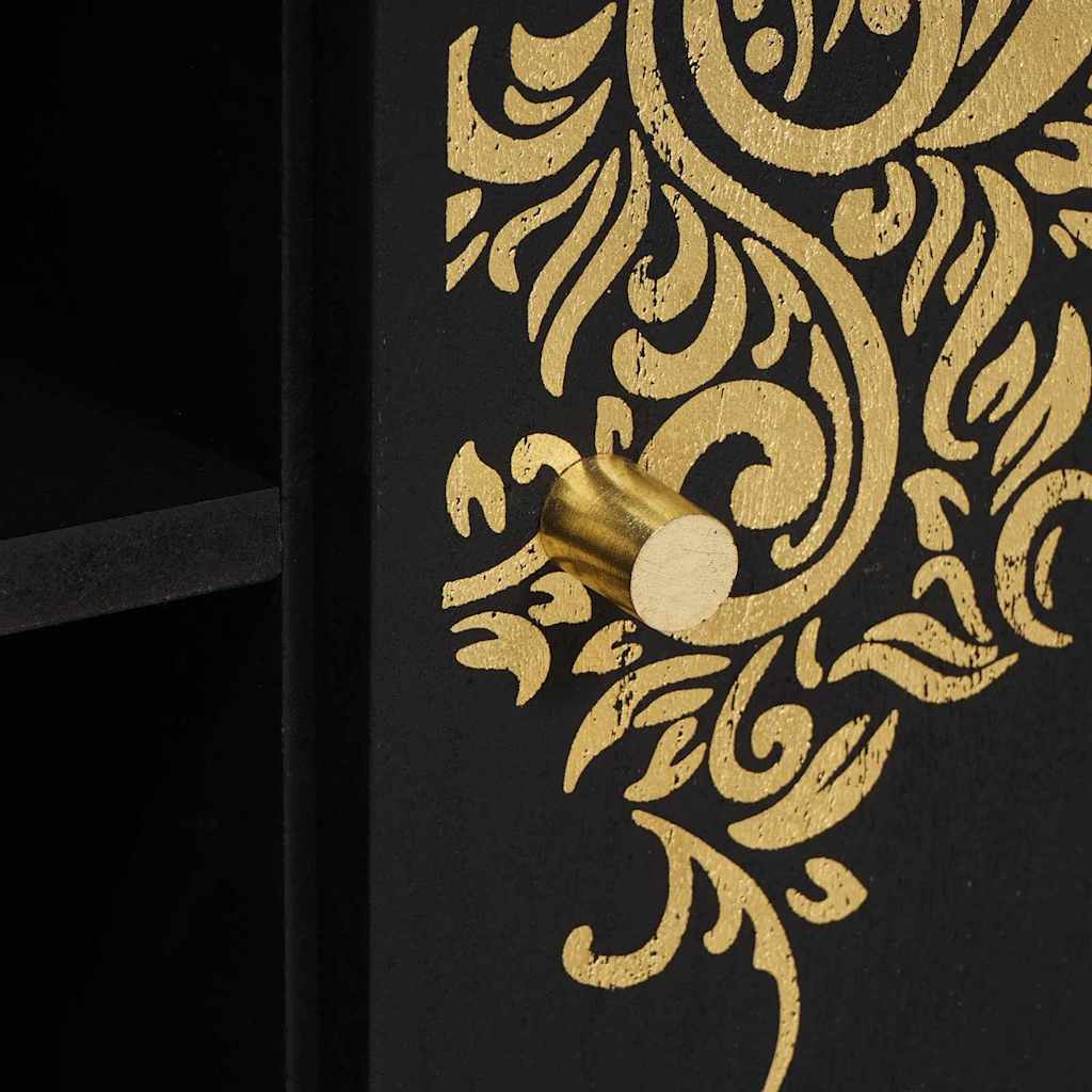 TV-Schränk mit Regal Schwarz 105 x 33 x 46 cm Massivholz Mango