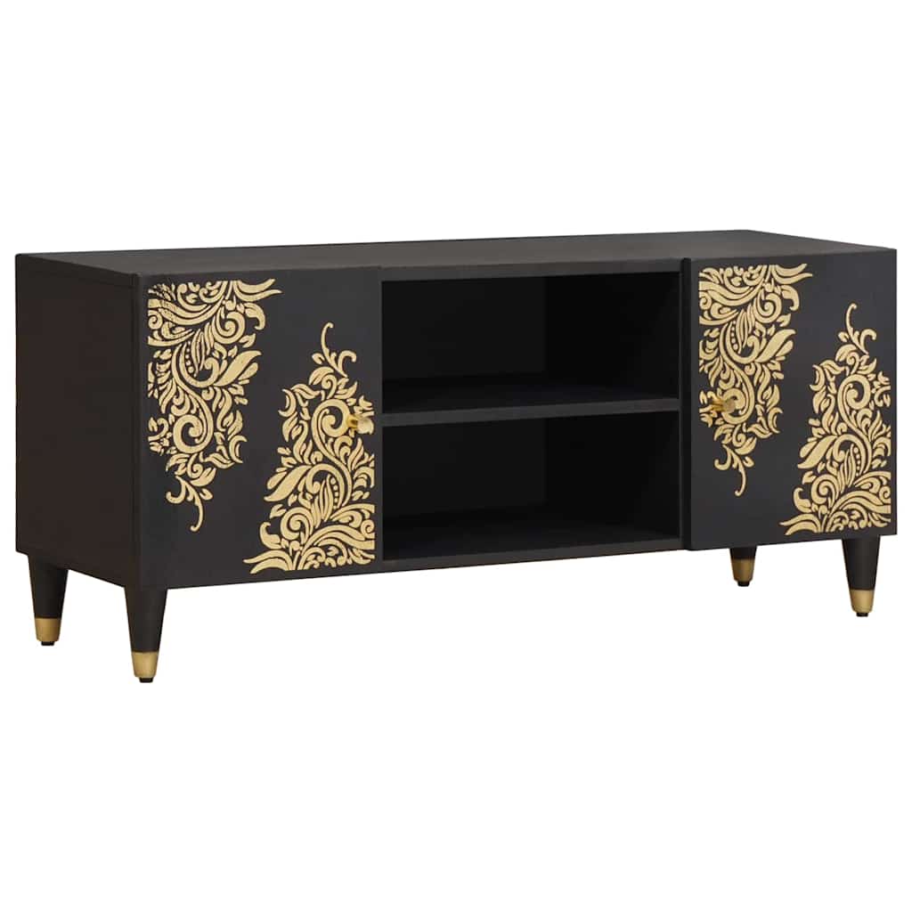 TV-Schränk mit Regal Schwarz 105 x 33 x 46 cm Massivholz Mango