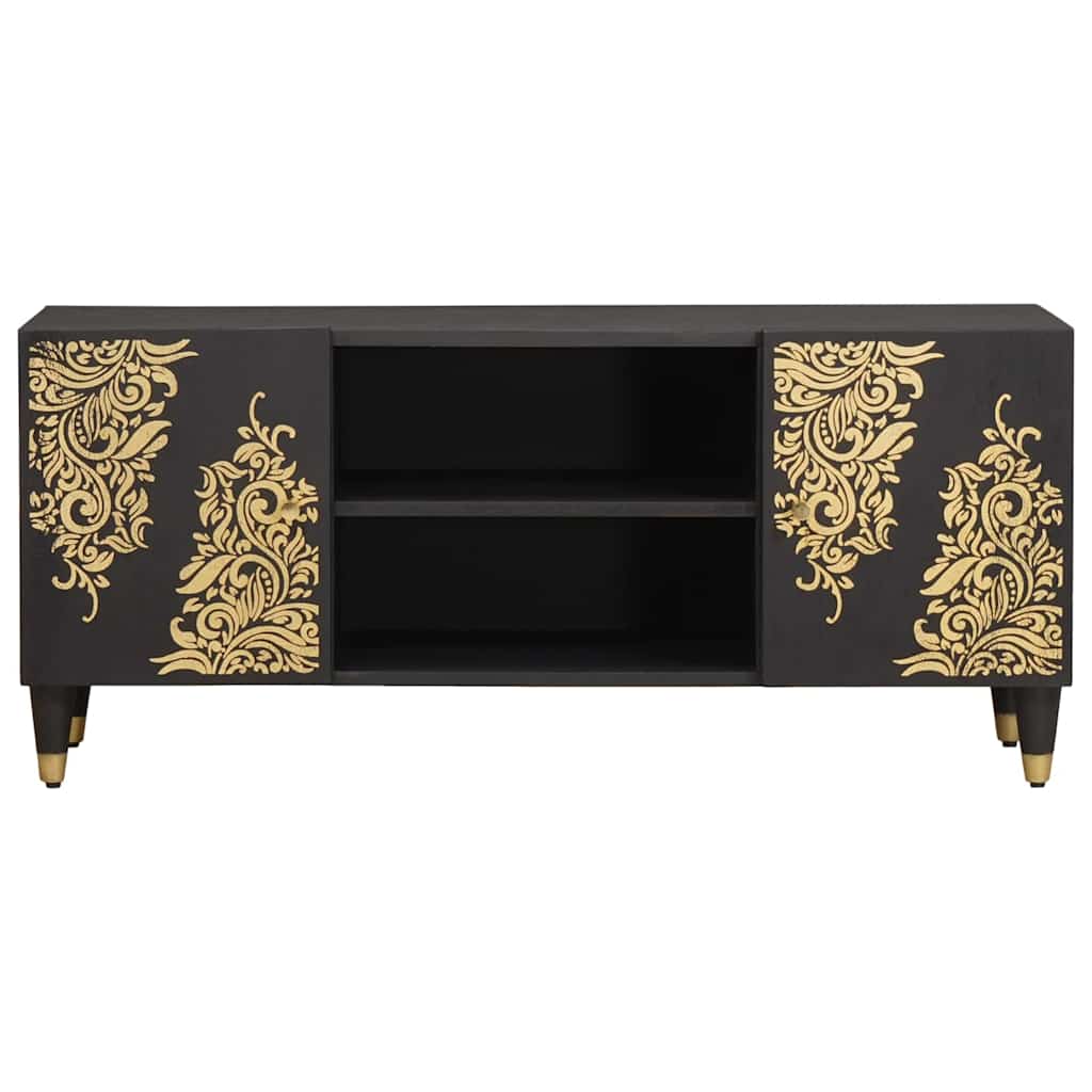 TV-Schränk mit Regal Schwarz 105 x 33 x 46 cm Massivholz Mango